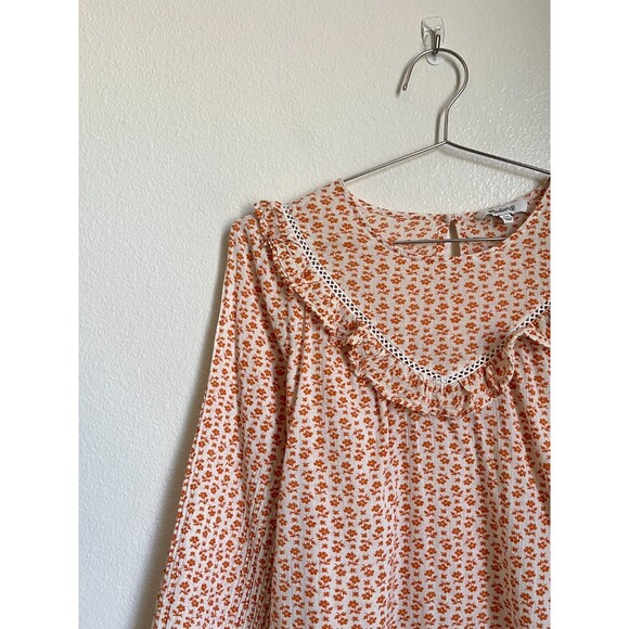 Madewell Ruffle-Yoke Prairie Top in Flower Stamp Mulled Cider Size XXS - Picture 2 of 5